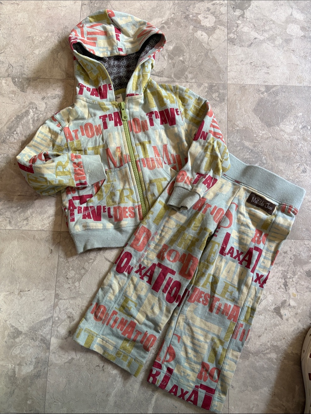 Matilda Jane Zipper Hoodie Set with travel Lettering